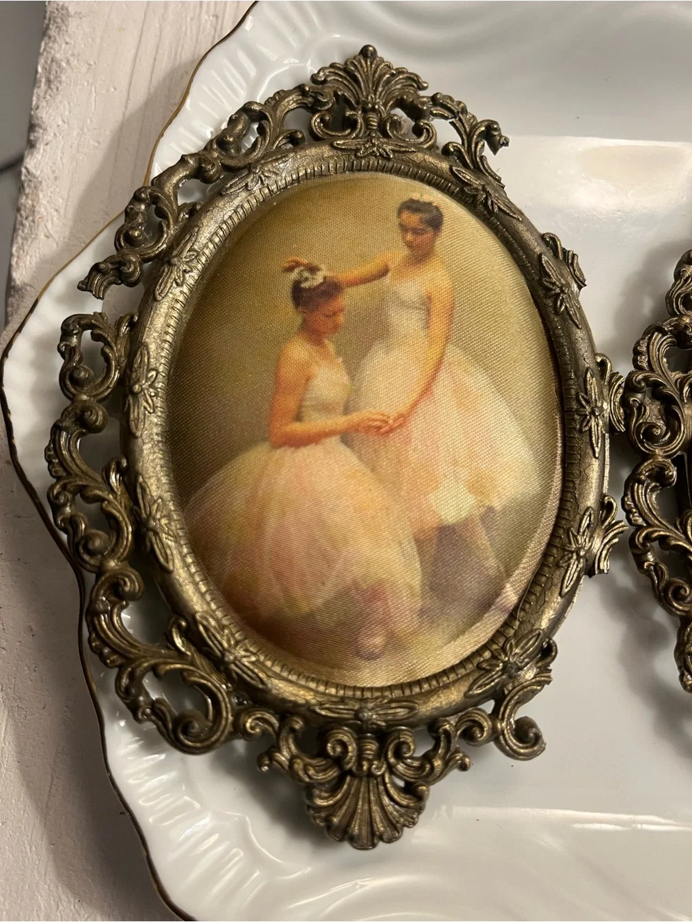 Vintage Ballerina Satin Art Print in Rococo Frame